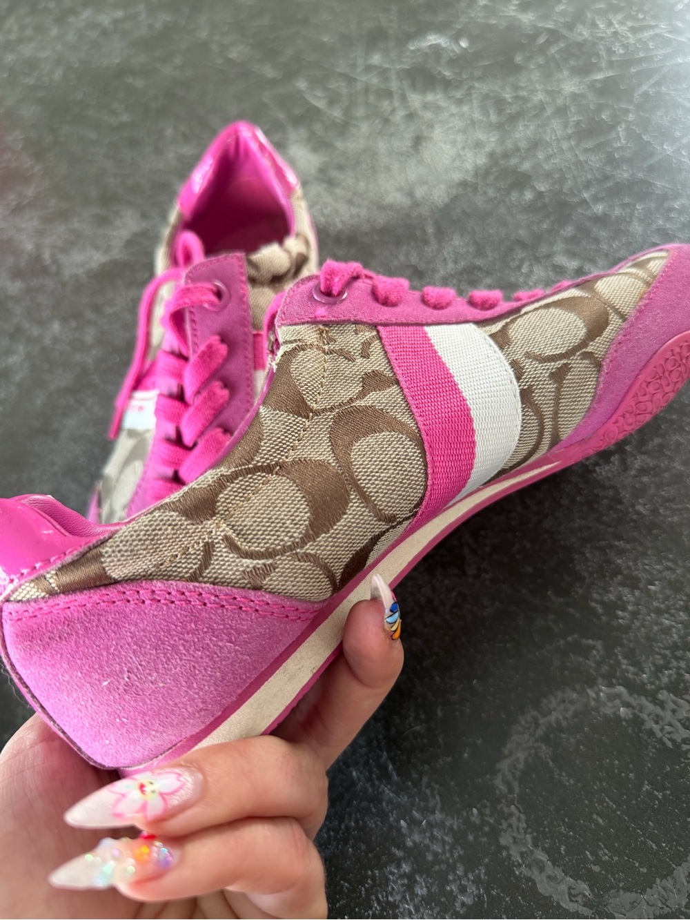 Coach Pink and Brown Signature Canvas Sneakers - Picture 4 of 9